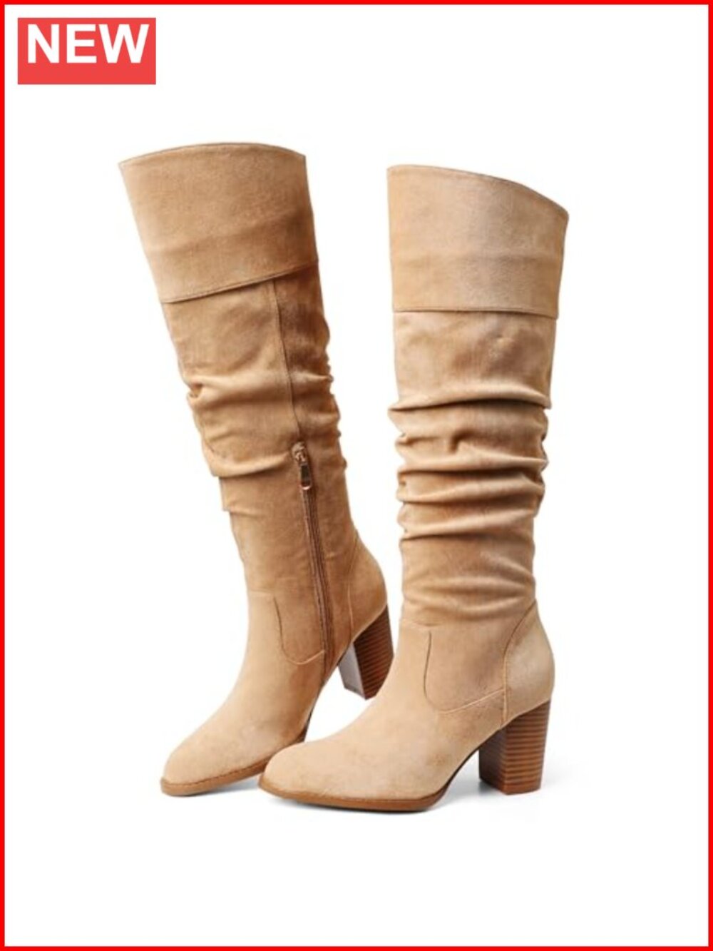 Suede Slouch Knee High Boots Chunky Heel Tall Pull On Fall Boot